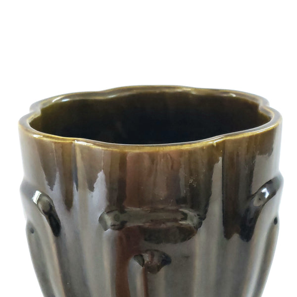 Art Deco Haeger USA Pedestal Pottery Vase Planter 9" Glazed Brown with Green