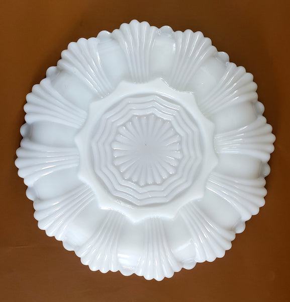 White 10" Milk Glass Deviled Egg Serving Dish with Gold Trim c. Mid-Century