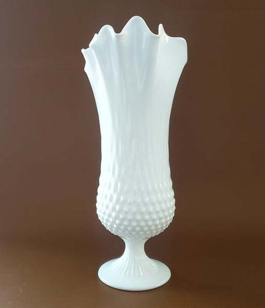 Fenton Large 14" White Hobnail Milk Glass Handkerchief Vase
