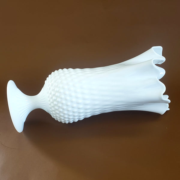 Fenton Large 14" White Hobnail Milk Glass Handkerchief Vase