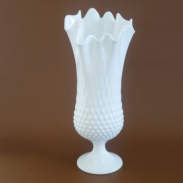 Fenton Large 14" White Hobnail Milk Glass Handkerchief Vase