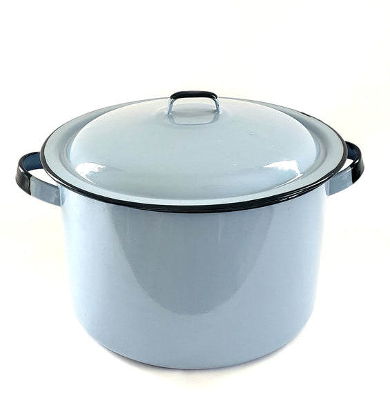 Large Vintage Powder Blue Enamelware Stock Pot, 11 Quart - French Country Accent