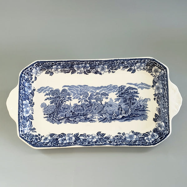 Enoch Wedgwood Blue Transferware "Woodland" Creamer Sugar & Serving Tray - England