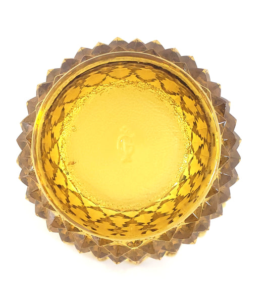 Imperial Glass Amber Cut Glass Vase Diamond Pattern Mid Century