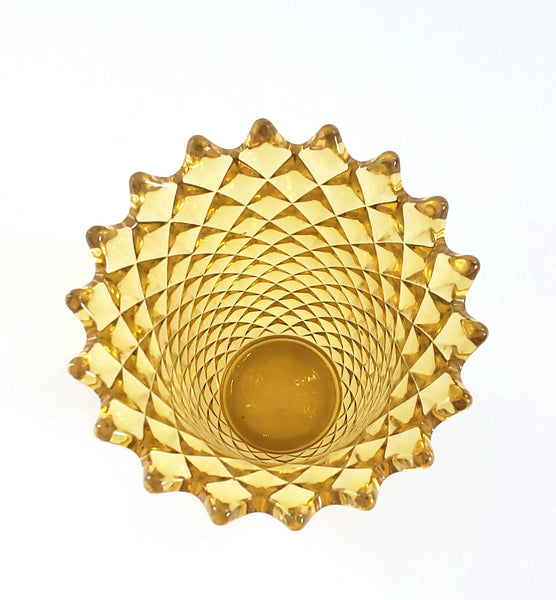 Imperial Glass Amber Cut Glass Vase Diamond Pattern Mid Century