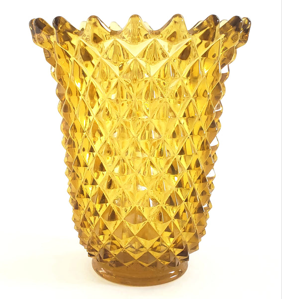 Amber Glass Vase Diamond Cut Pattern by Imperial Glass 1952-1972