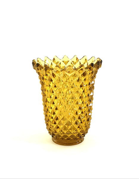 Imperial Glass Amber Cut Glass Vase Diamond Pattern Mid Century