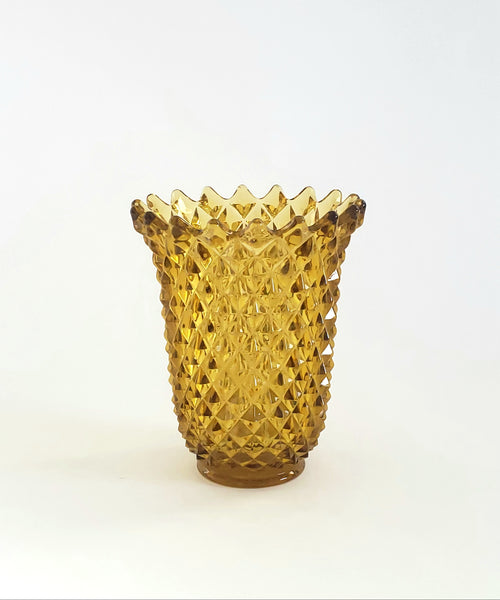 Imperial Glass Amber Cut Glass Vase Diamond Pattern Mid Century