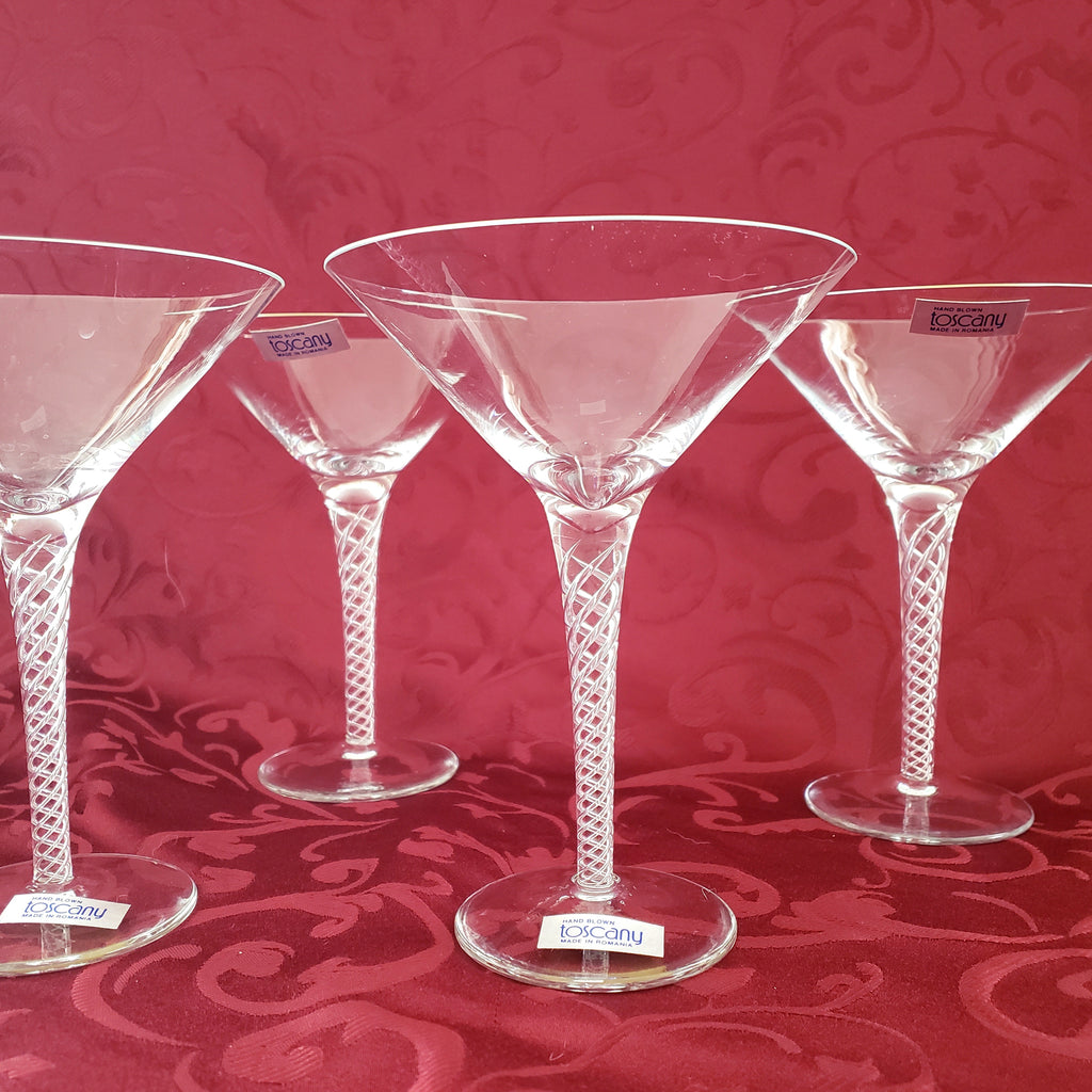 4 Hand Painted Crystal Large Martini Glasses Royal Danube Romania