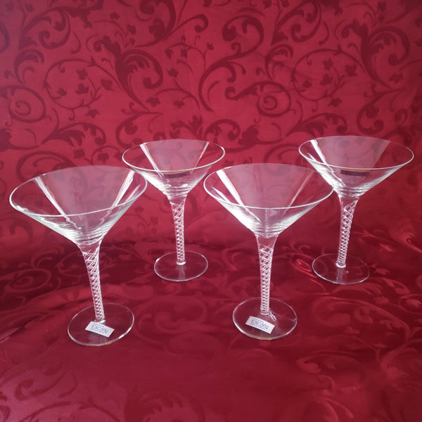 Toscany Martini Glasses - Hand Blown Air Twist Stem - Set of 4 - Made in Romania