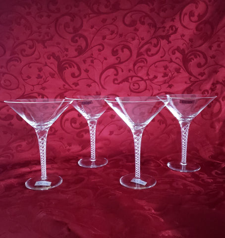 Toscany Martini Glasses - Hand Blown Air Twist Stem - Set of 4 - Made in Romania