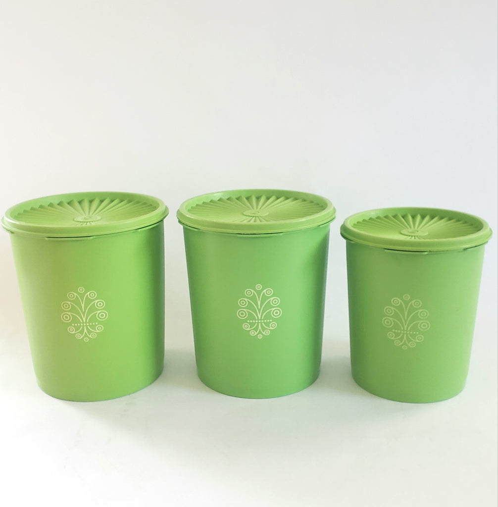 Vintage Tupperware Apple Green Servalier Set Of Two Canisters W