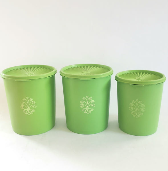 Vintage Tupperware Apple Green Maxi Canisters c. 1970's