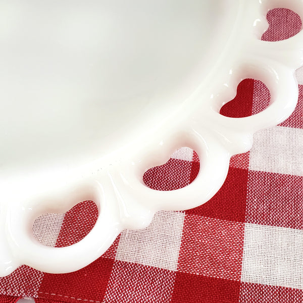 White Milk Glass Cake-Torte Plate 13" with Open Heart Lace Edge