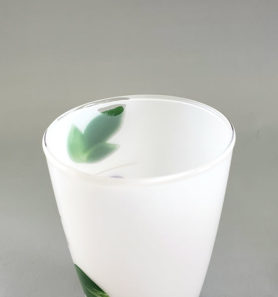 Mid-Century Frosted Glass Pitcher Set w/ 4 Tumblers Bartlett Collins, Hand-Painted Grapes by Gay Fad