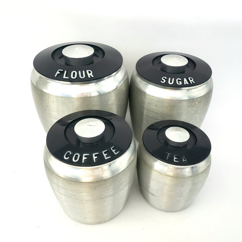 Mid-Century Retro Brushed Aluminum Kitchen Canisters Set of 4 c. 1950's
