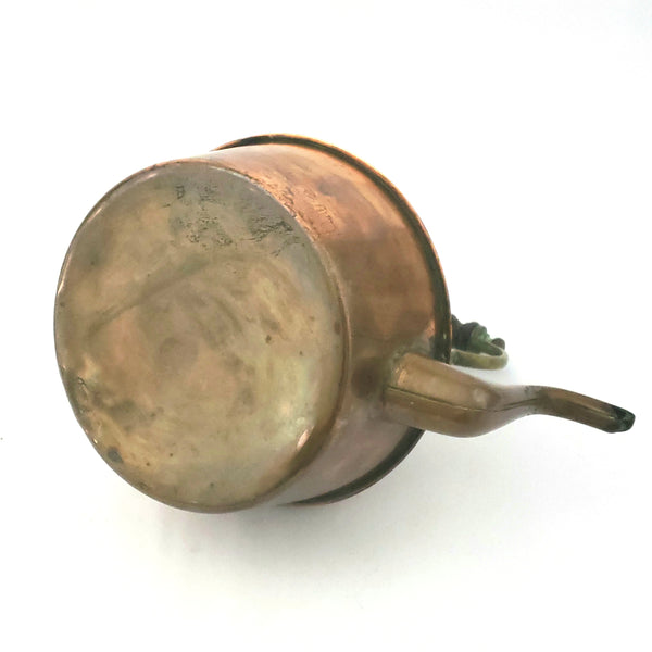 Vintage Copper and Brass Tea Kettle with Ornate Wooden Handle