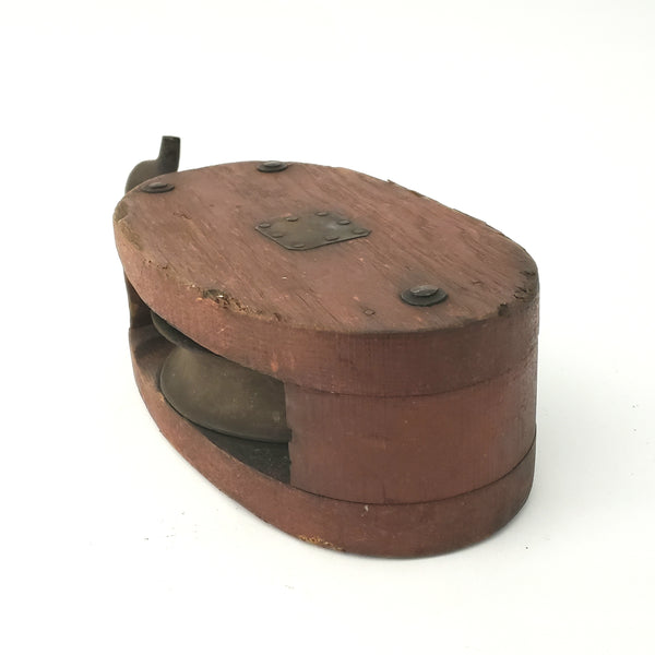 Rustic Farmhouse Single Wood Block Pulley with Cast Iron Lifting Hook