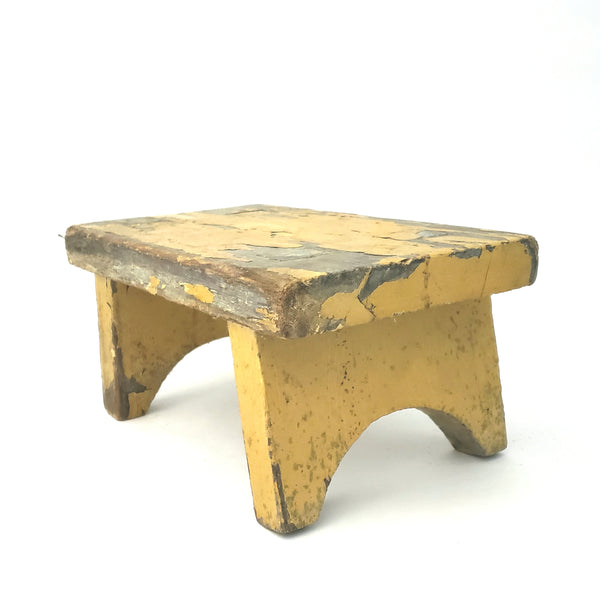 Primitive Wooden Footstool w/ Mortise and Tenon Construction Mustard Yellow Paint