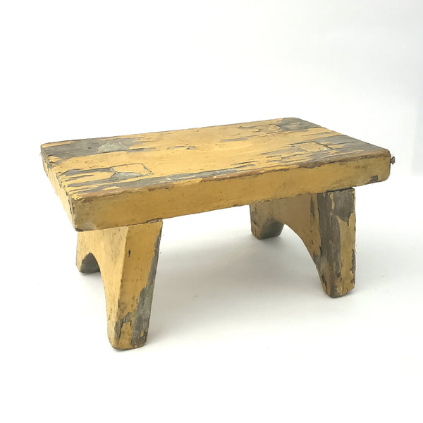 Primitive Wooden Footstool w/ Mortise and Tenon Construction Mustard Yellow Paint
