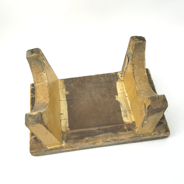 Primitive Wooden Footstool w/ Mortise and Tenon Construction Mustard Yellow Paint