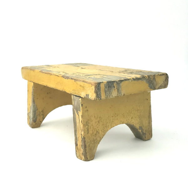 Primitive Wooden Footstool w/ Mortise and Tenon Construction Mustard Yellow Paint