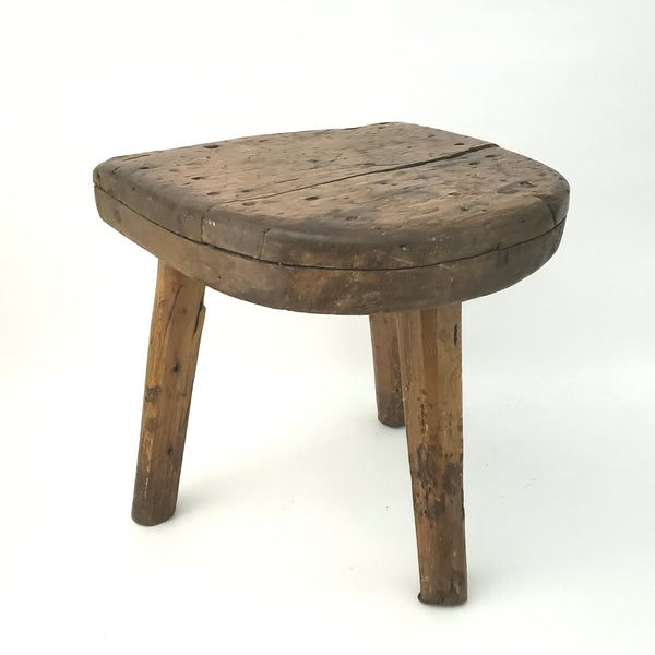 Primitive Brown Wooden Milking Stool 3 Leg ~ 1800s