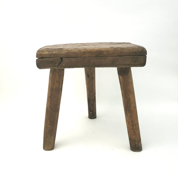 Primitive Brown Wooden Milking Stool 3 Leg ~ 1800s