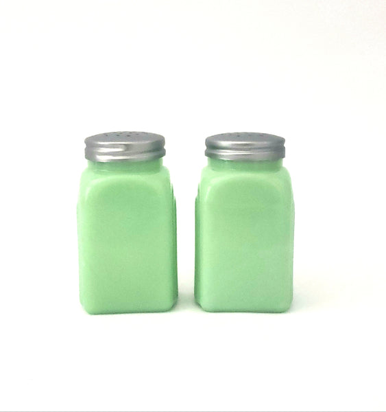 Jadeite Green Glass Salt and Pepper Shaker Tulip Pattern