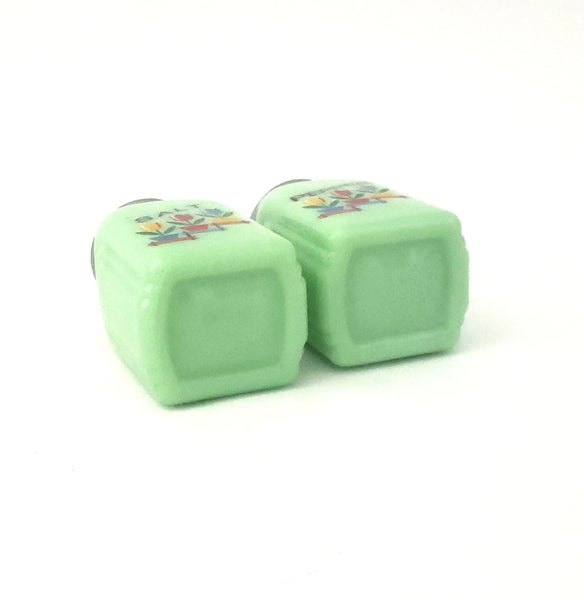 Jadeite Green Glass Salt and Pepper Shaker Tulip Pattern
