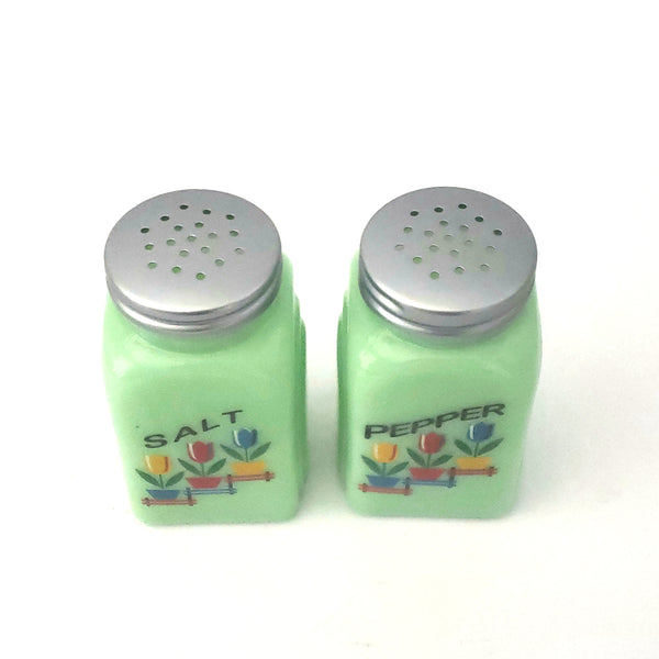 Jadeite Green Glass Salt and Pepper Shaker Tulip Pattern