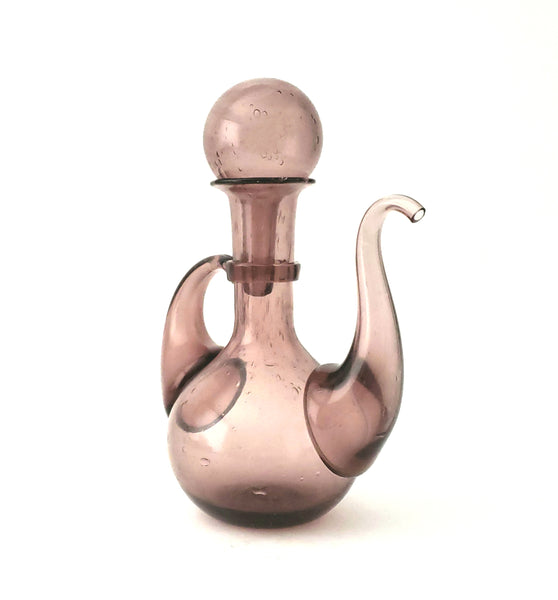Elegant Hand Blown Art Glass, Genie Glass Cruet with Globe Stopper ~ Signed