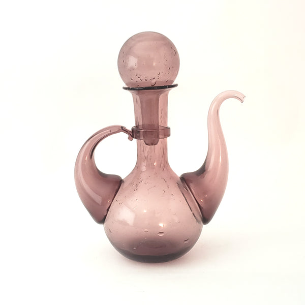 Elegant Hand Blown Art Glass, Genie Glass Cruet with Globe Stopper ~ Signed