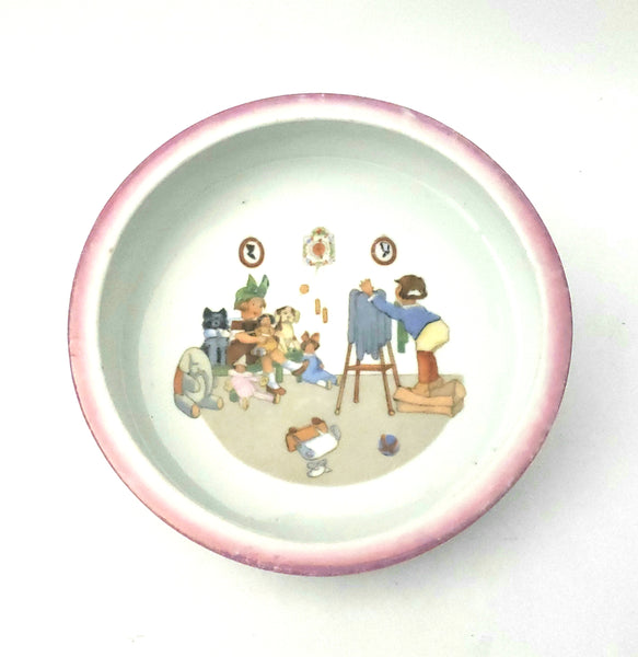 Antique Porcelain Toddler Dish Children Photographing c. 1920's Germany