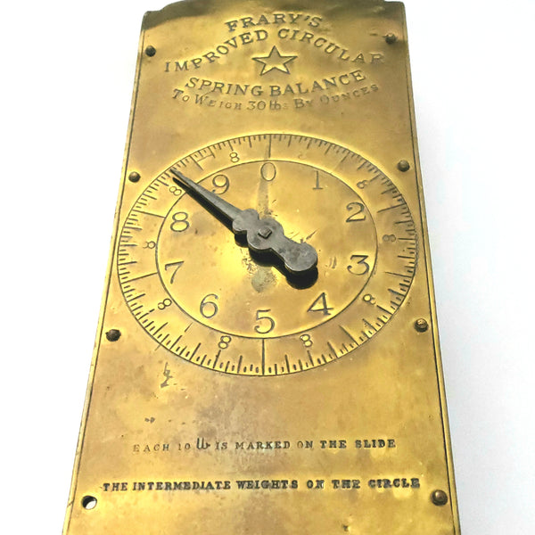 Antique General Store Brass Hanging Scale with Metal Rectangular Pan by Frary's