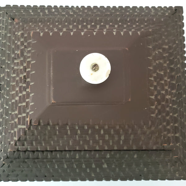 Tramp Art Carved Pyramid Box with Sliding Top and Porcelain Knob