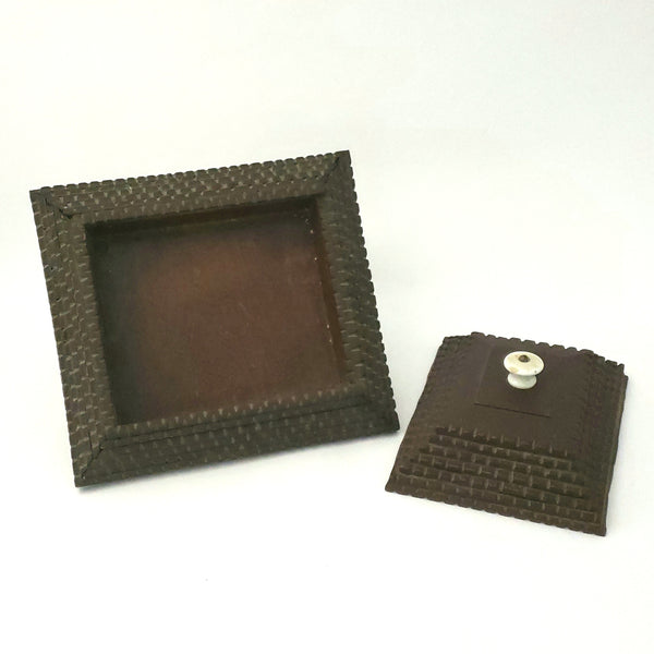 Tramp Art Carved Pyramid Box with Sliding Top and Porcelain Knob