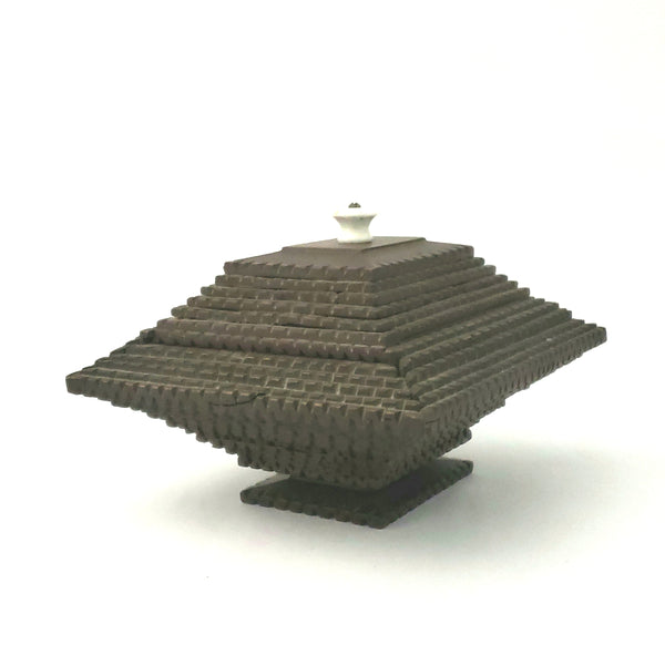 Tramp Art Carved Pyramid Box with Sliding Top and Porcelain Knob