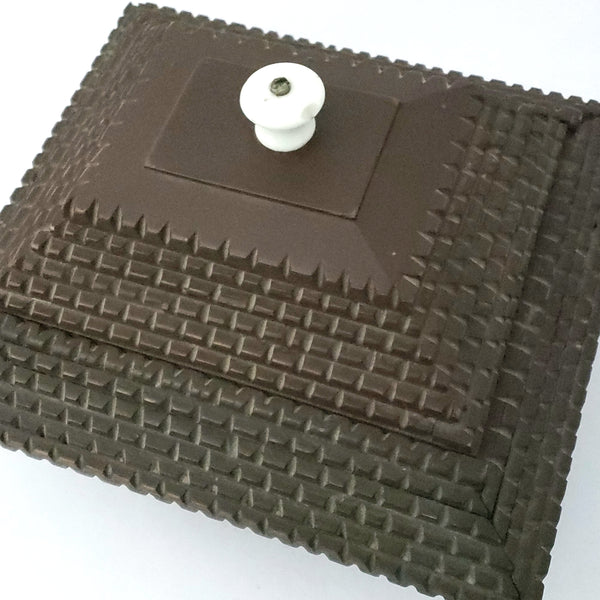 Tramp Art Carved Pyramid Box with Sliding Top and Porcelain Knob