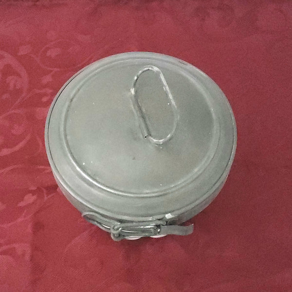 Antique Creamy White German Steam Pudding Mold w/ Tin Lid & Side Locking Latch