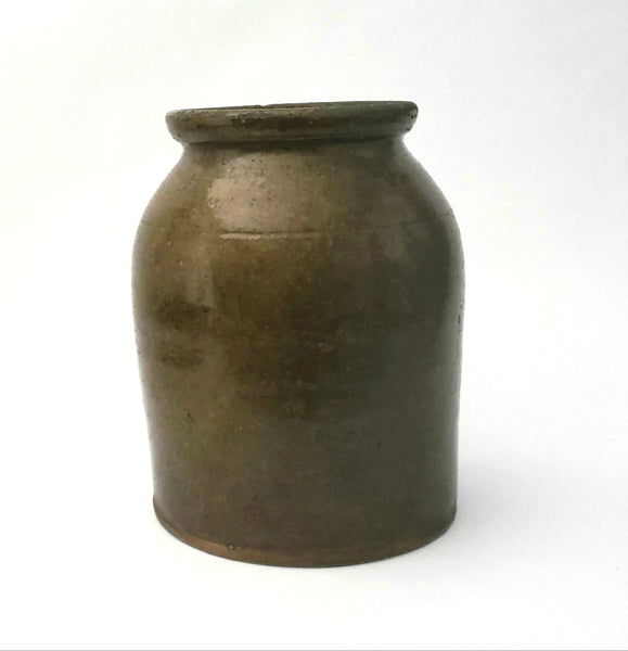 Antique Brown Glazed Stoneware Crock Jar  8 1/2" - No Lid
