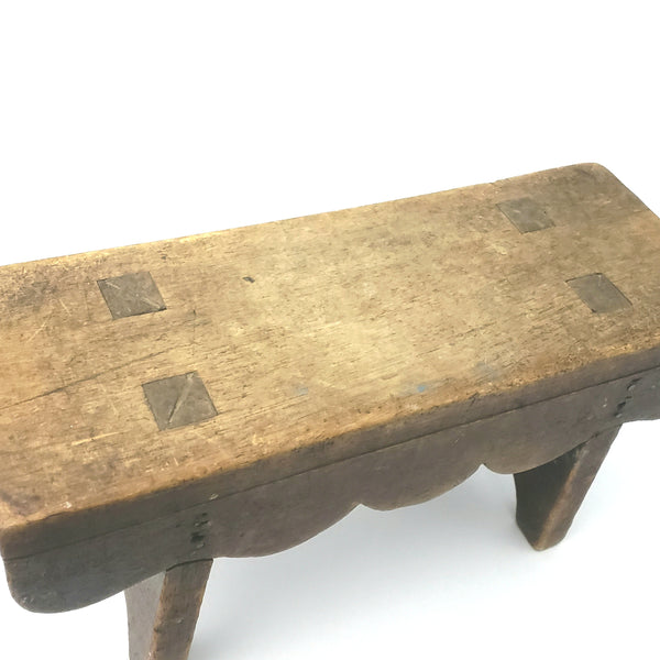 Original Primitive Wooden Footstool w/ Mortise and Tenon Construction