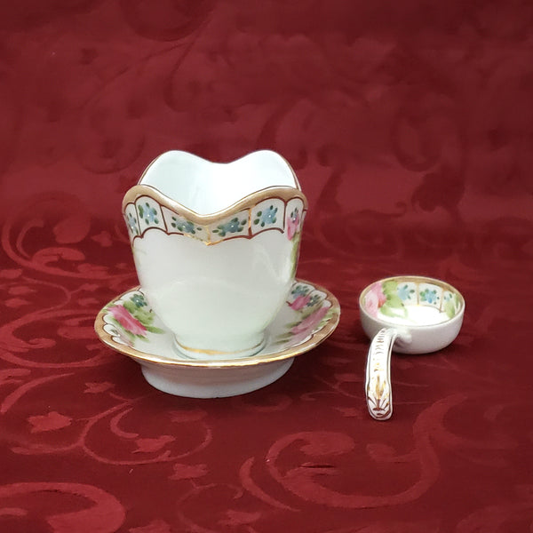 Antique Nippon Hand Painted Porcelain Gravy Boat with Underplate & Ladle