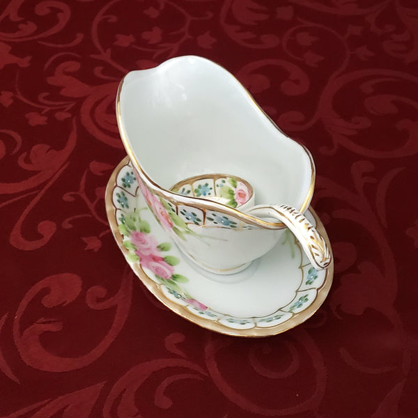 Antique Nippon Hand Painted Porcelain Gravy Boat with Underplate & Ladle