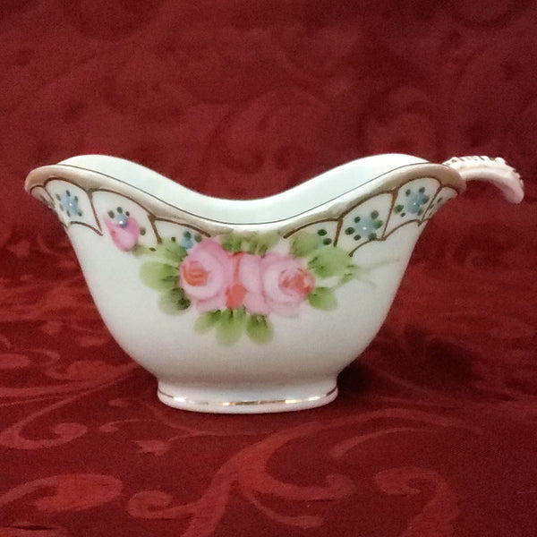 Antique Nippon Hand Painted Porcelain Gravy Boat with Underplate & Ladle