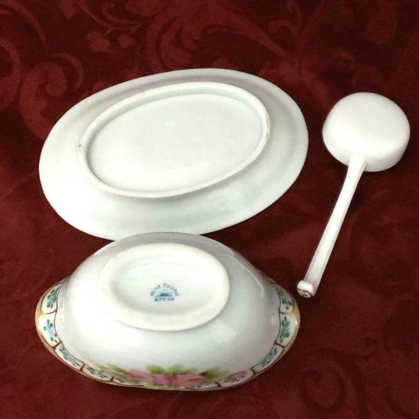 Antique Nippon Hand Painted Porcelain Gravy Boat with Underplate & Ladle
