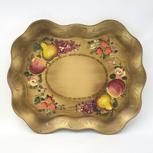 Vintage Hand Painted Tole Tray Fruit & Floral on Tan by Nascho Products New York