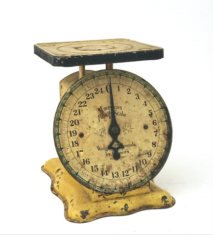 Antique American Family Scale in Old Yellow Paint, Rustic Kitchen Accent