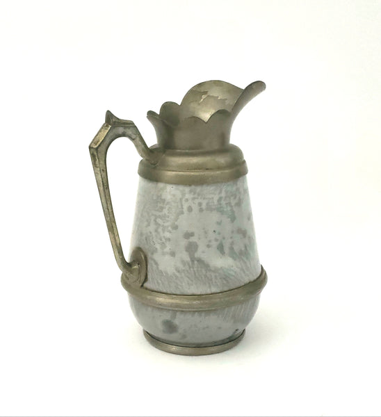 Antique Pewter and Granite Ware Creamer Pitcher, Early American 19th Century