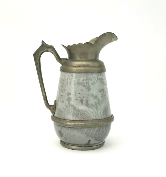 Antique Pewter and Granite Ware Creamer Pitcher, Early American 19th Century
